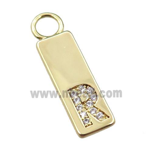 copper rectangle pendant pave zircon, gold plated