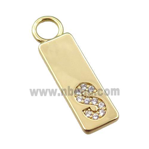 copper rectangle pendant pave zircon, gold plated