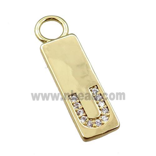 copper rectangle pendant pave zircon, gold plated