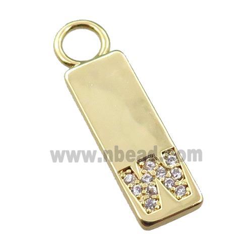 copper rectangle pendant pave zircon, gold plated