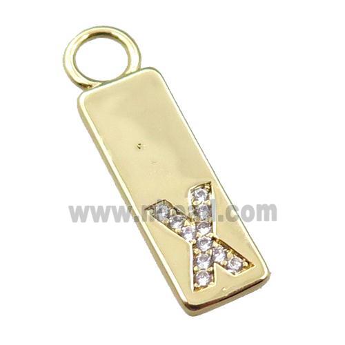 copper rectangle pendant pave zircon, gold plated