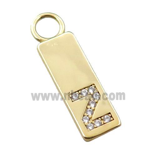 copper rectangle pendant pave zircon, gold plated