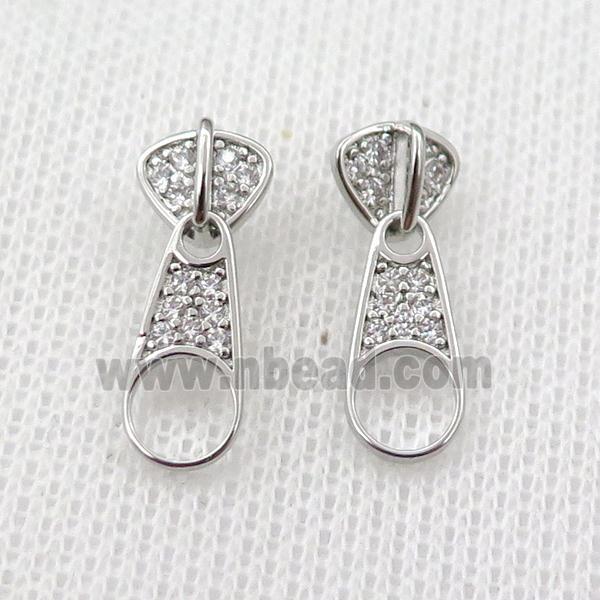 copper Stud Earring pave zircon, platinum plated