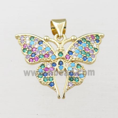 copper butterfly pendant pave zircon, gold plated