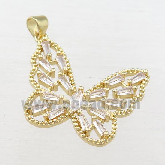 copper butterfly pendant pave zircon, gold plated