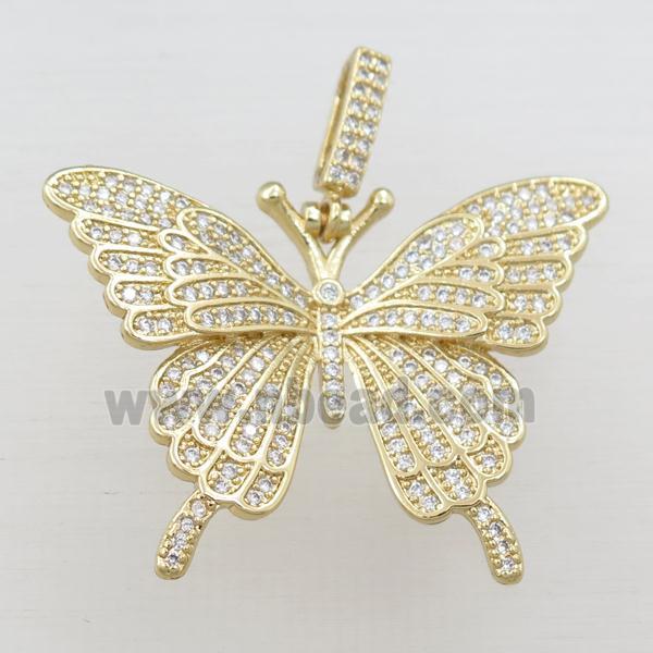 copper butterfly pendant pave zircon, gold plated