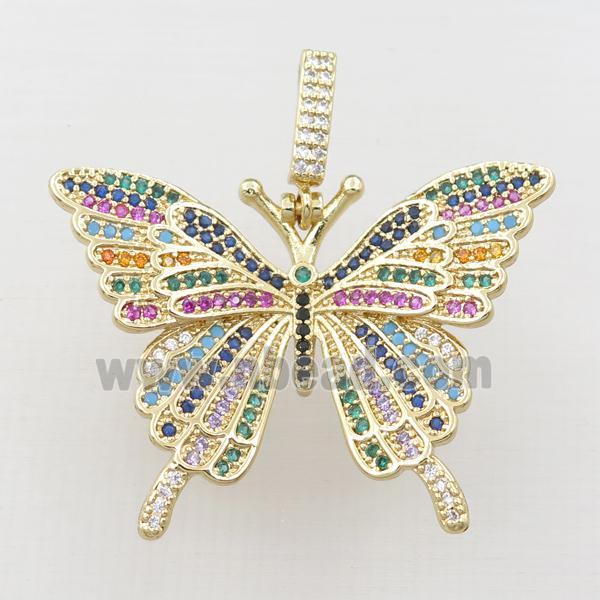 copper butterfly pendant pave zircon, gold plated