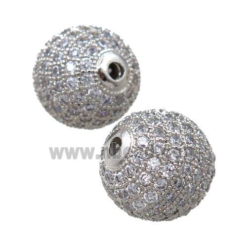 round copper beads paved zircon, platinum plated