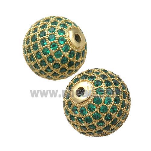 round copper beads paved zircon, gold plated