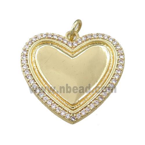 copper heart pendant paved zircon, gold plated