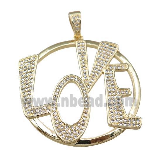 copper LOVE pendant pave zircon, gold plated