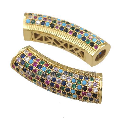 copper tube beads pave zircon, gold plated