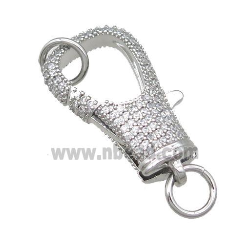 copper Carabiner Clasp paved zircon, platinum plated