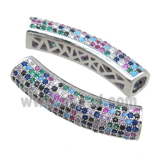 copper tube beads pave zircon, platinum plated