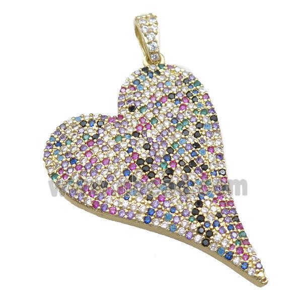 copper heart pendant pave zircon, gold plated