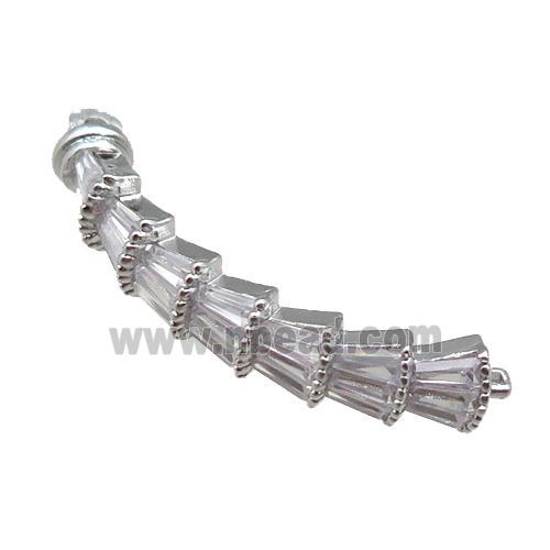 copper stick connector pave zircon, platinum plated