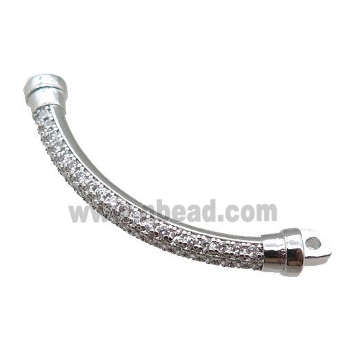 copper stick connector pave zircon, platinum plated