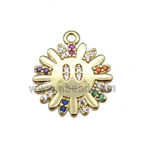 copper sunflower pendant pave zircon, emoji, gold plated