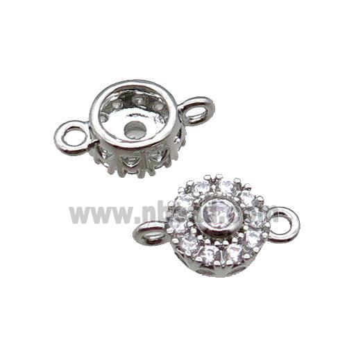 copper connector pave zircon, circle, platinum plated