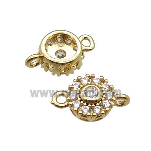 copper connector pave zircon, circle, gold plated