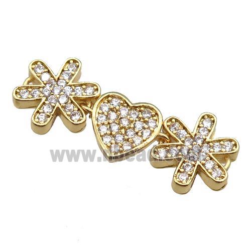 copper heart connector pave zircon, gold plated