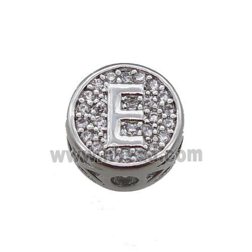 copper beads pave zircon, letter, platinum plated