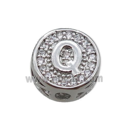 copper beads pave zircon, letter, platinum plated