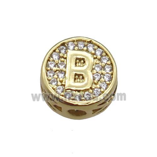 copper beads pave zircon, letter, gold plated