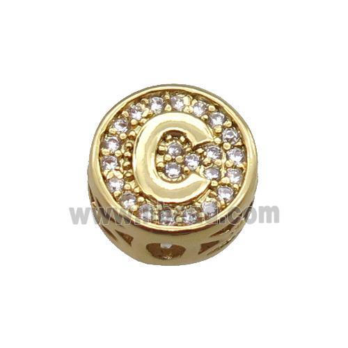 copper beads pave zircon, letter, gold plated