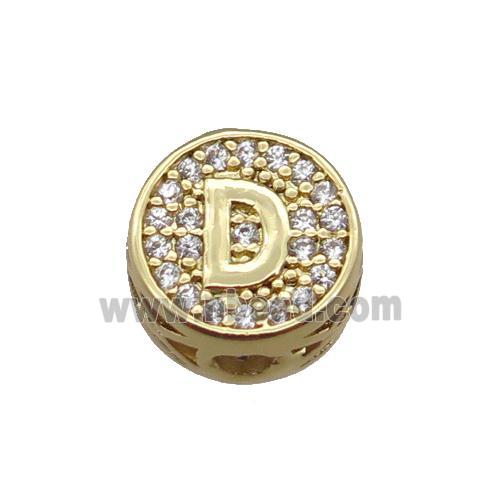 copper beads pave zircon, letter, gold plated