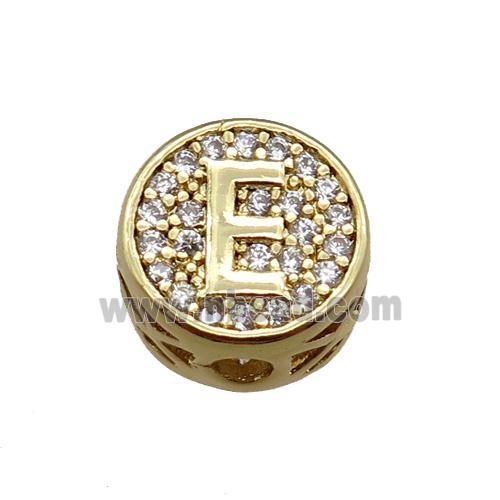 copper beads pave zircon, letter, gold plated