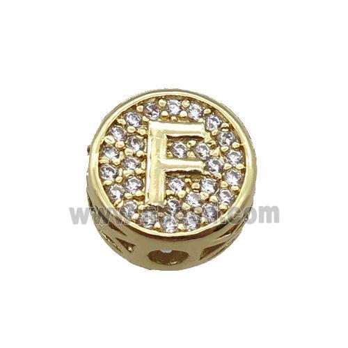 copper beads pave zircon, letter, gold plated