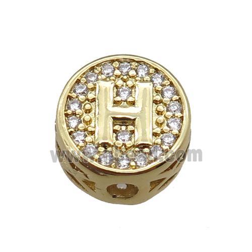 copper beads pave zircon, letter, gold plated