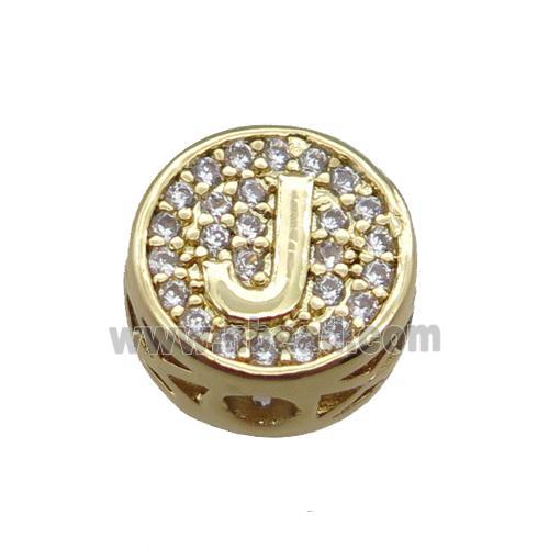 copper beads pave zircon, letter, gold plated