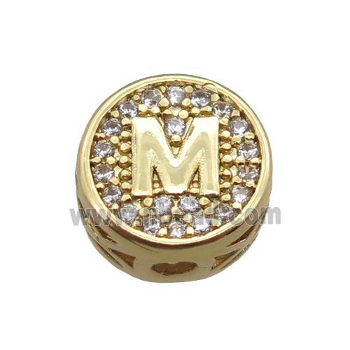 copper beads pave zircon, letter, gold plated