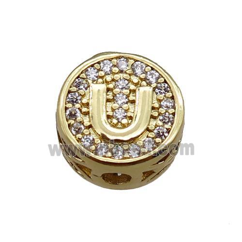 copper beads pave zircon, letter, gold plated