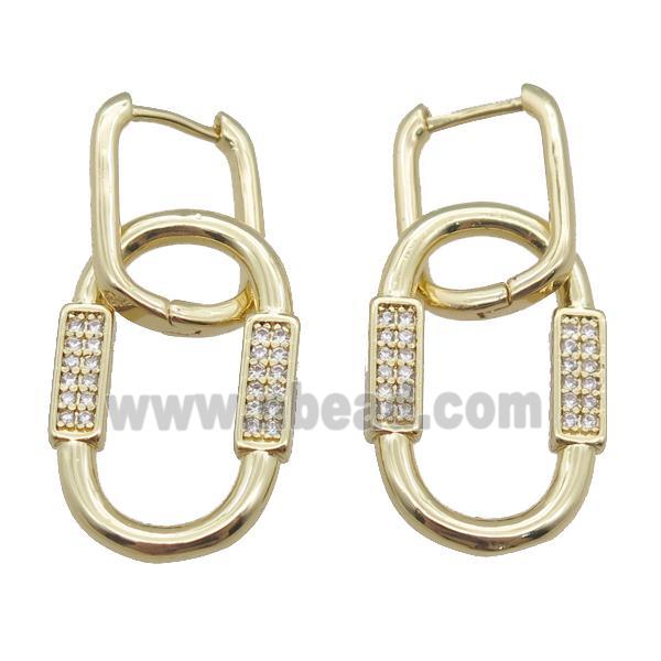 copper Latchback Earrings pave zircon, gold plated