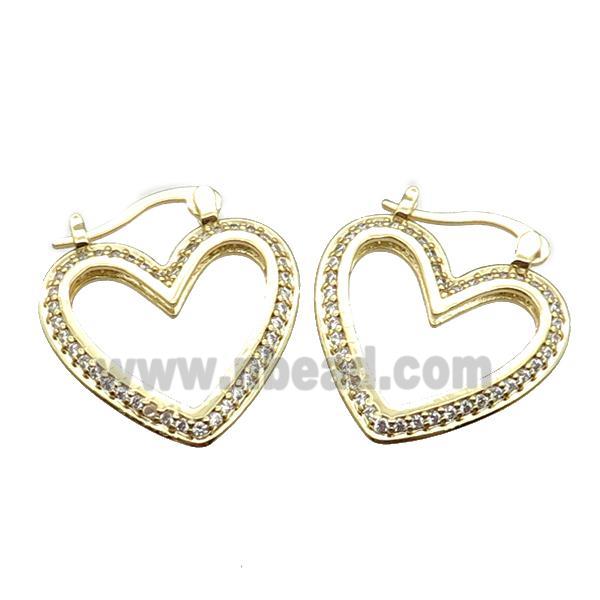 copper heart Latchback Earrings pave zircon, gold plated