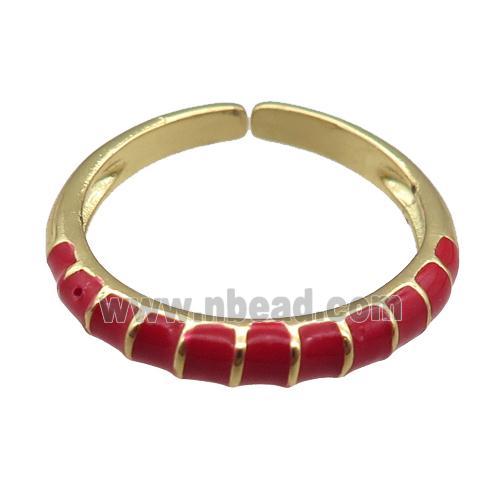 copper Rings, red enameled, adjustable, gold plated