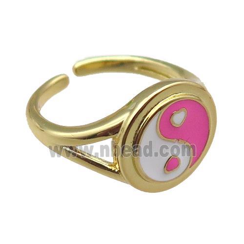 copper rings with enameled, yinyang, adjustable, gold plated