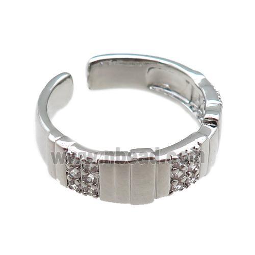 adjustable copper ring pave zircon, platinum plated