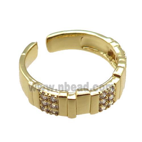 adjustable copper ring pave zircon, gold plated