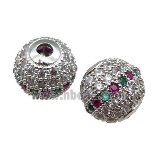 round copper beads paved zircon, platinum plated