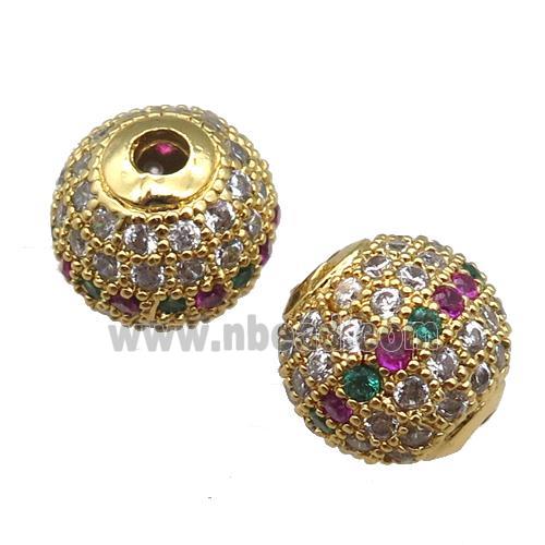 round copper beads paved zircon, gold plated