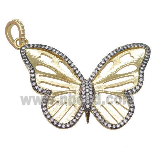 copper butterfly pendant pave zircon, gold plated