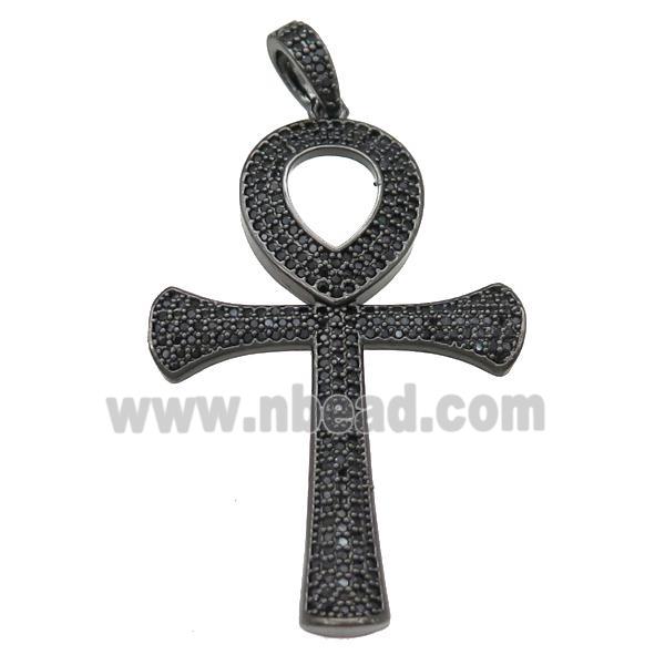 Copper Ankh Cross Pendant Pave Zircon Black Plated