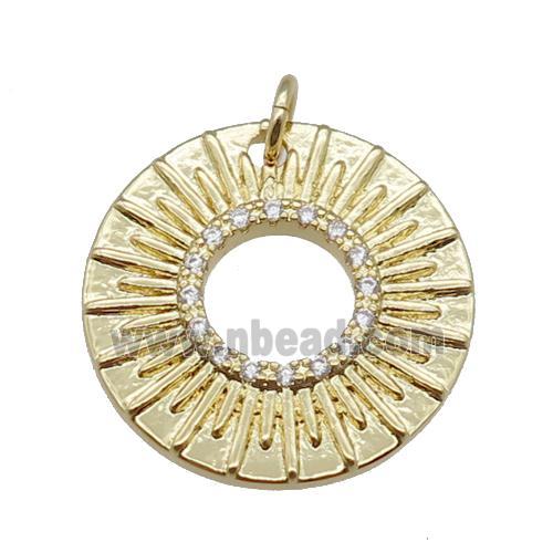 copper circle pendant pave zircon, gold plated