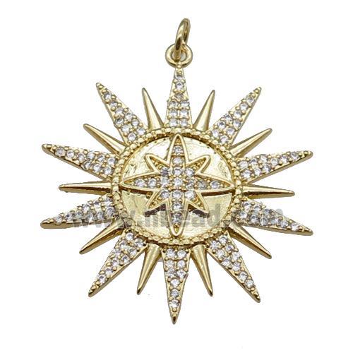 copper sun pendant pave zircon, gold plated