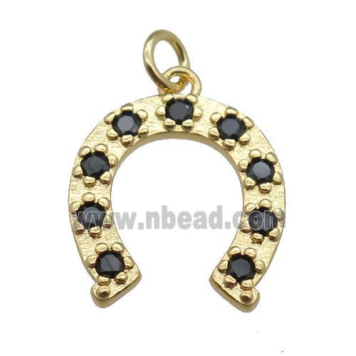 copper horseshoe pendant pave zircon, gold plated