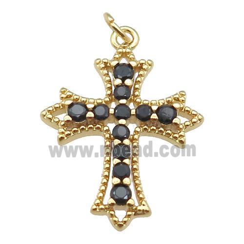 copper cross pendant pave zircon, gold plated